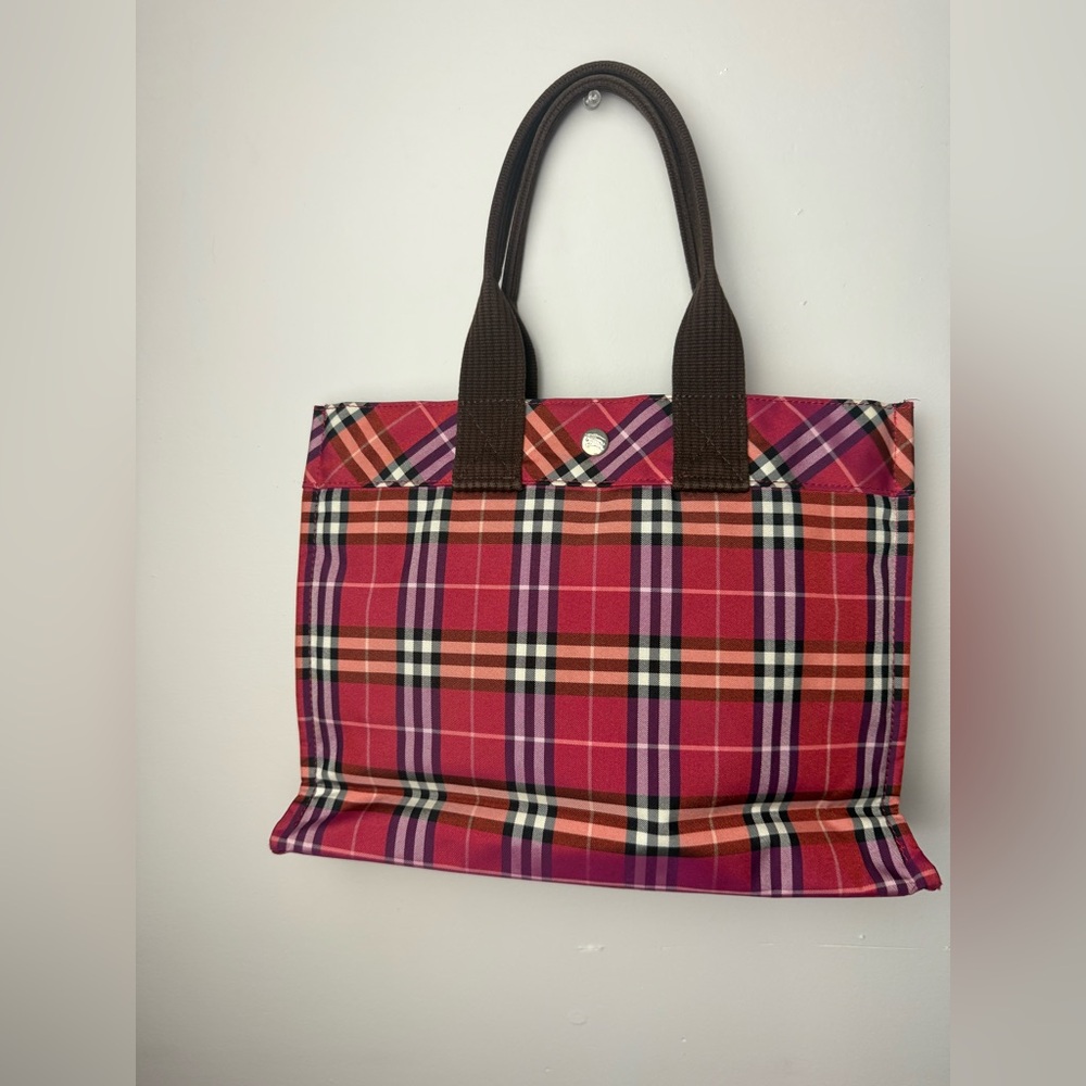 Burberry red and Brown Plaid coated canvas bag - Picture 2 of 9